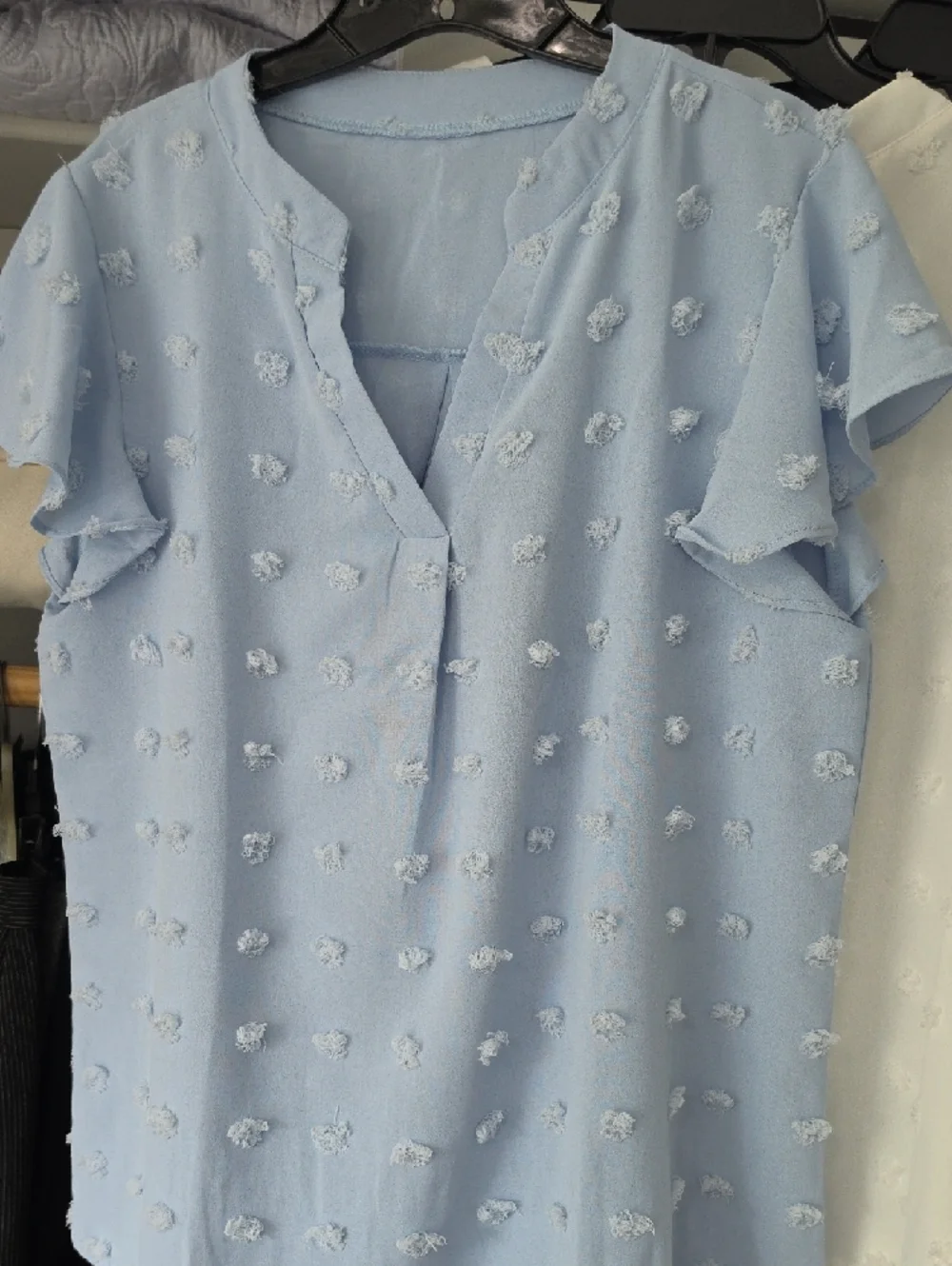 Set Of Women’s Textured Flutter Sleeve Top - Light Blue, White, Patterned, Green - Picture 2 of 5